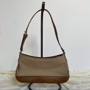 Liz Claiborne Tan Canvas & Leather Shoulder Bag